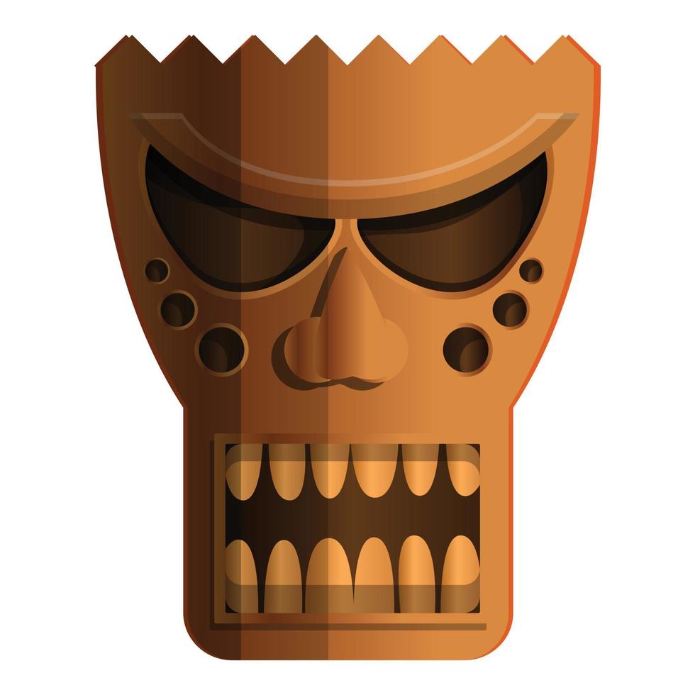 Wood tiki idol icon, cartoon style vector