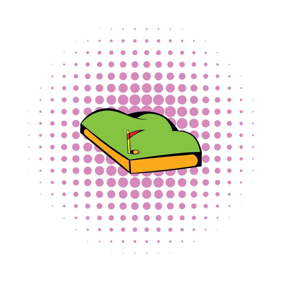 Golf course icon, comics style vector