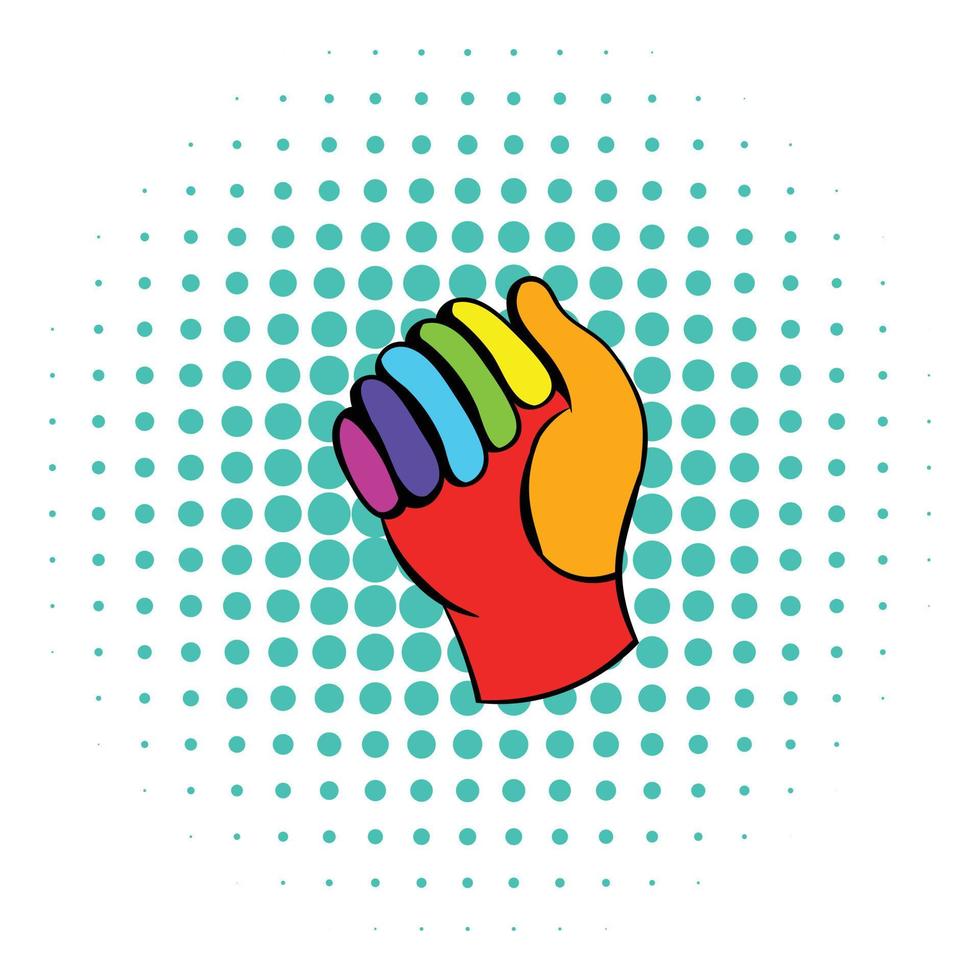 Glove in rainbow colors icon, comics style vector