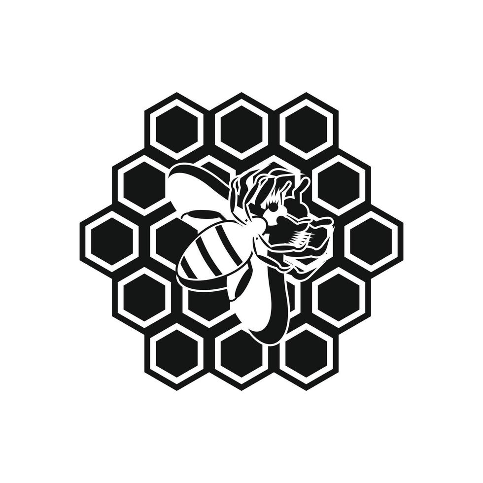 Honeycomb and bee black simple icon vector