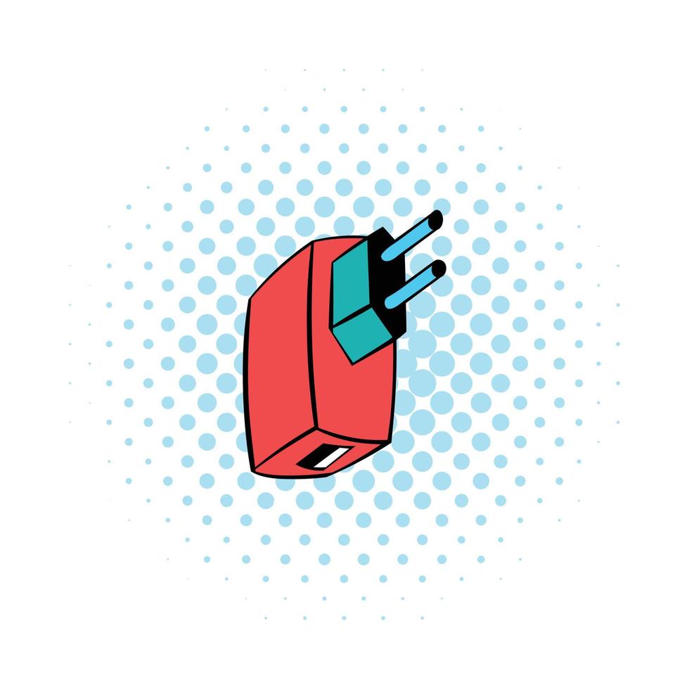 Electric power adapter icon, comics style vector