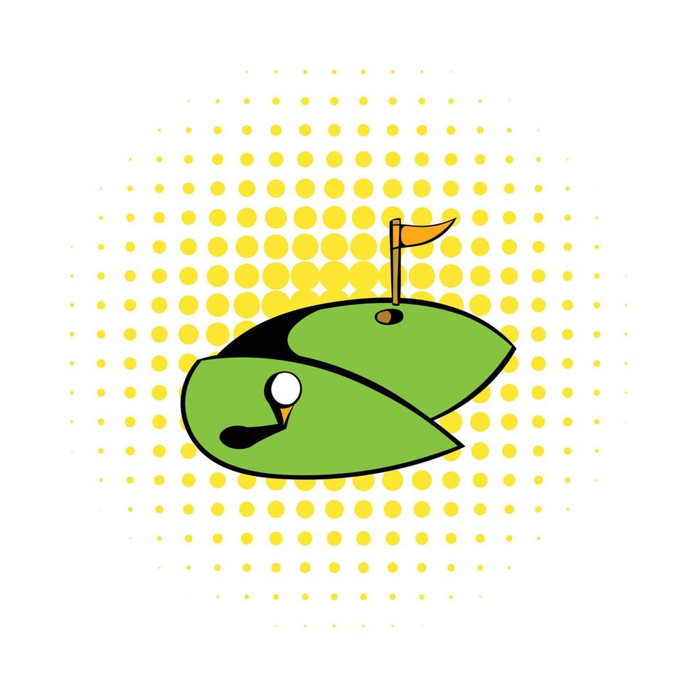 Golf course icon, comics style vector