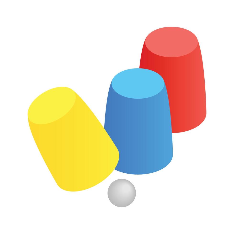 Three game thimbles with a ball isometric 3d icon vector