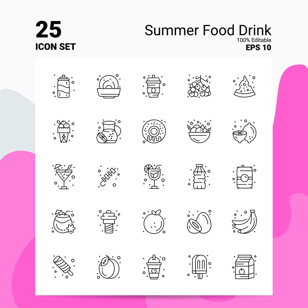 25 Summer Food Drink Icon Set 100 Editable EPS 10 Files Business Logo Concept Ideas Line icon design vector