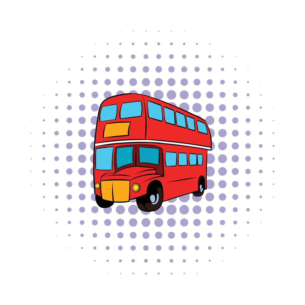 icono de autobús rojo de dos pisos de Londres, estilo cómic vector