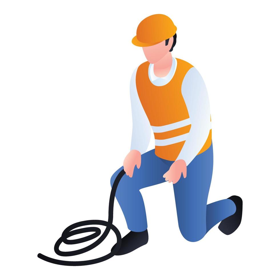 Construction man with rope icon, isometric style vector