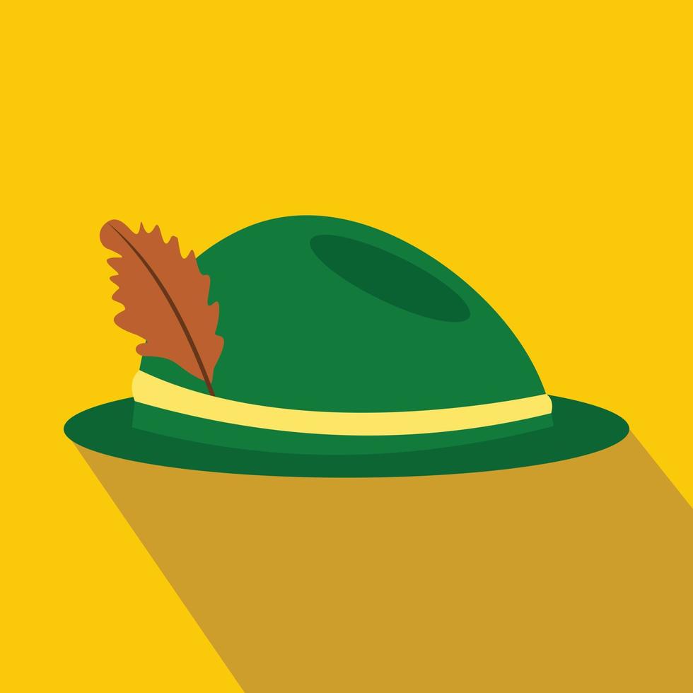sombrero verde con un icono de pluma plana vector
