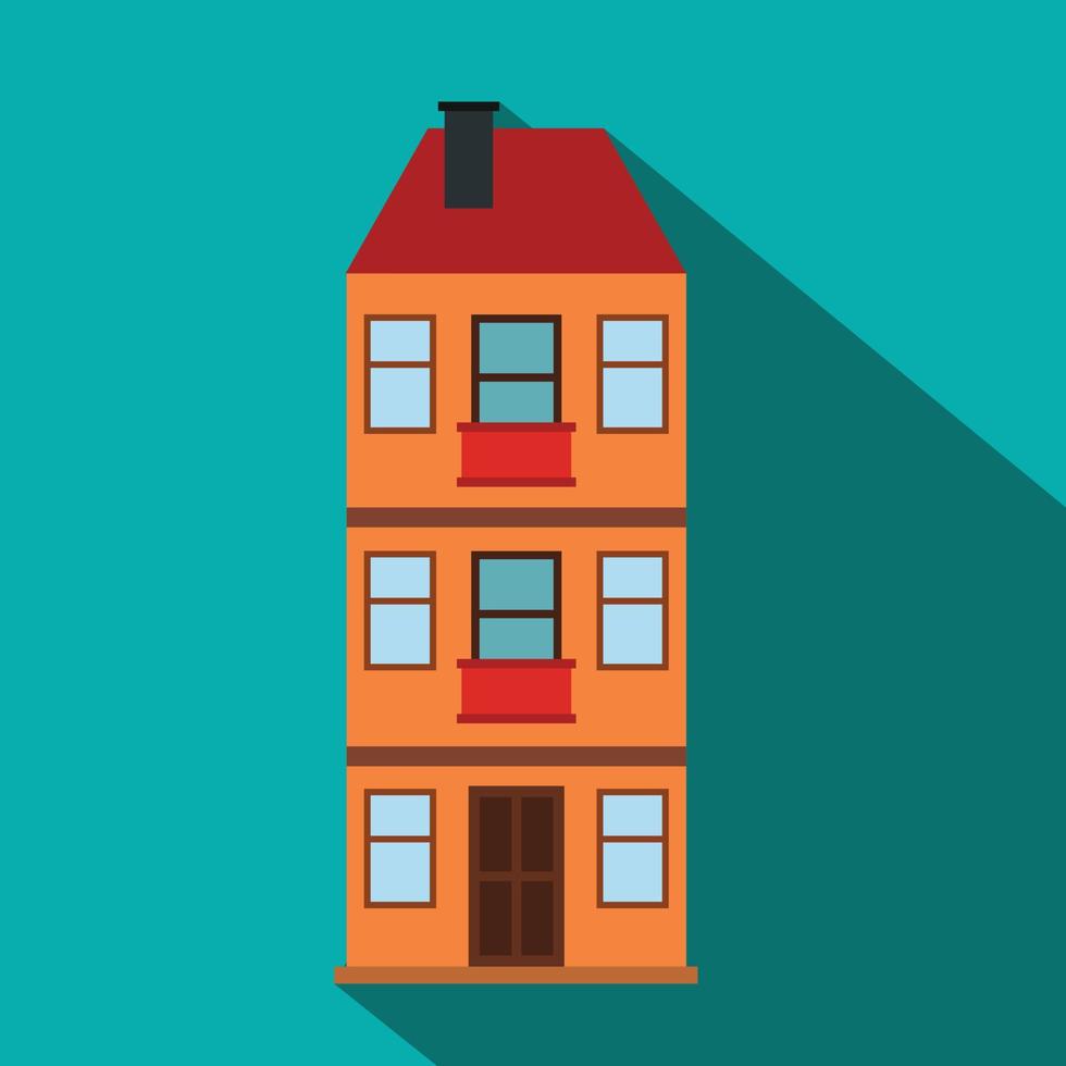 Three-storey house flat icon vector