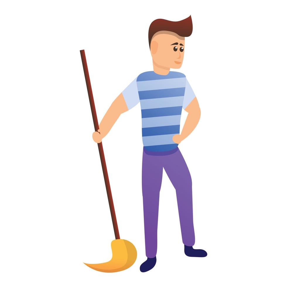 Young sailor with mop icon, cartoon style vector