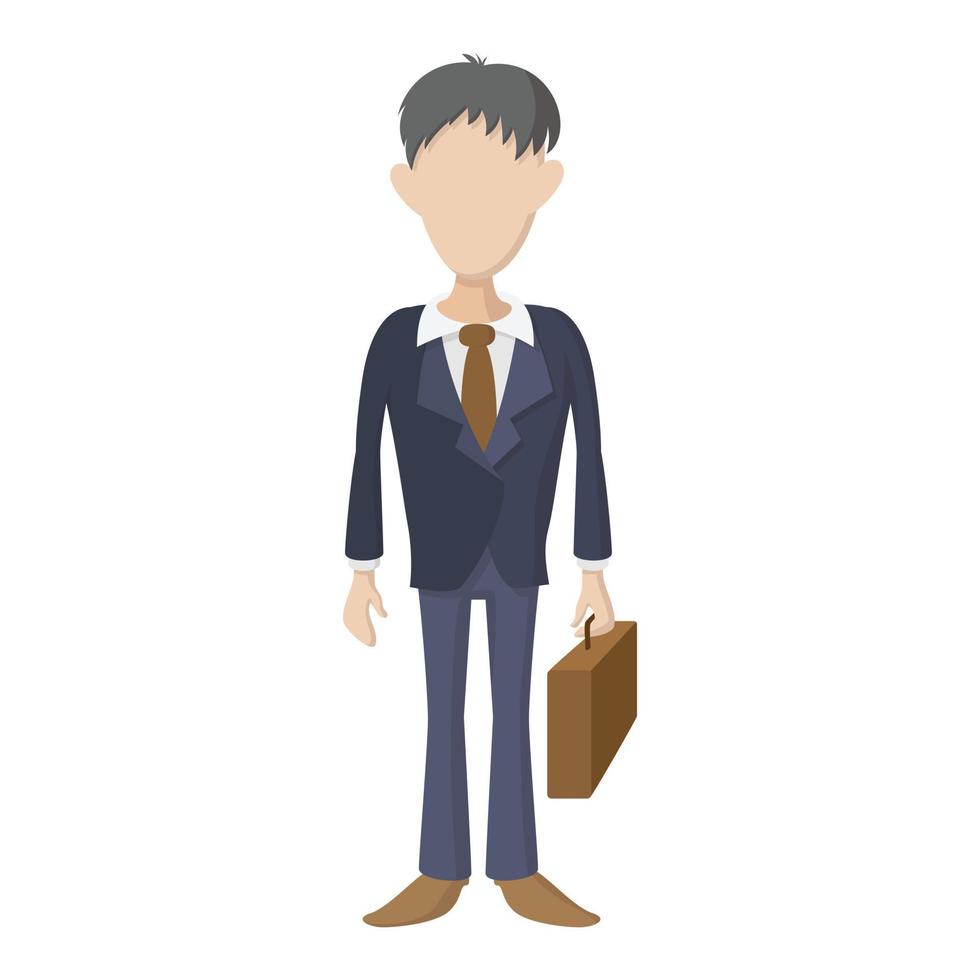 Businessman holding briefcase icon, cartoon style vector