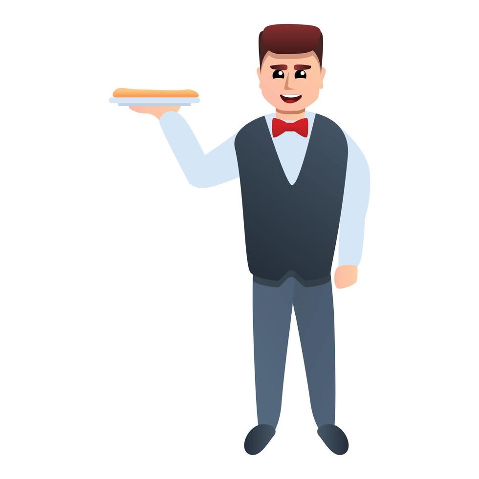 Waiter with food icon, cartoon style vector