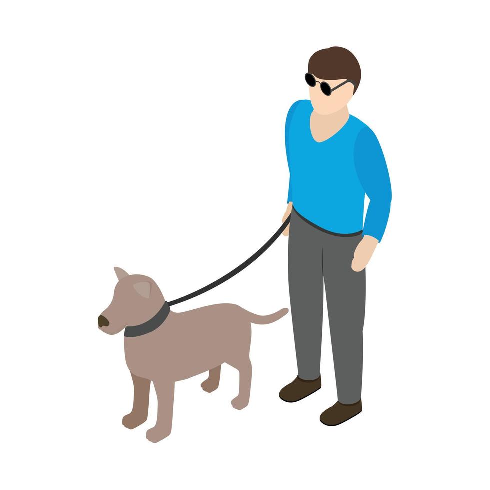 hombre ciego con icono de perro guía, estilo isométrico 3d vector