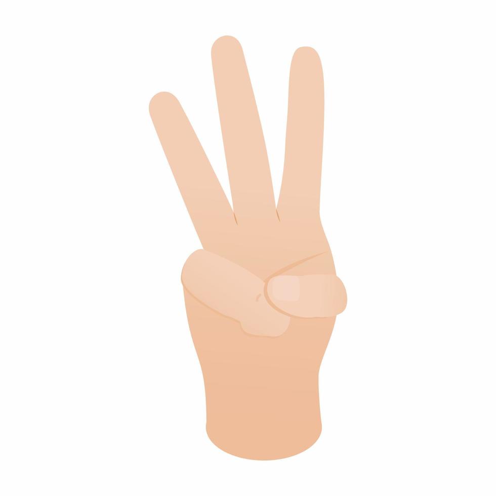 Hand showing number three icon, isometric 3d style vector