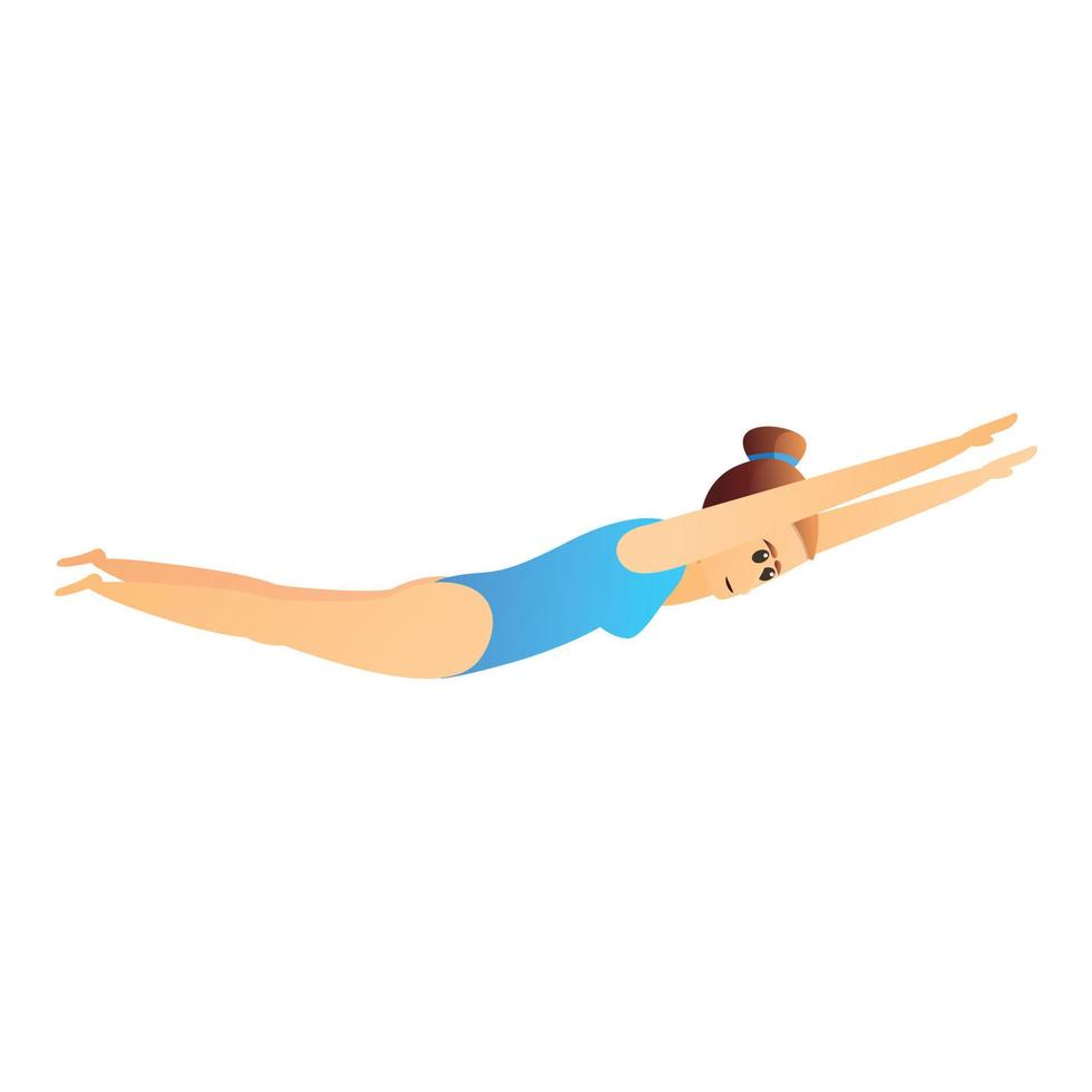 Girl front pool jump icon, cartoon style vector