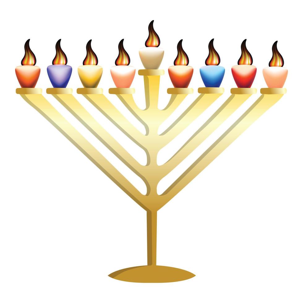 Gold menorah icon, realistic style vector