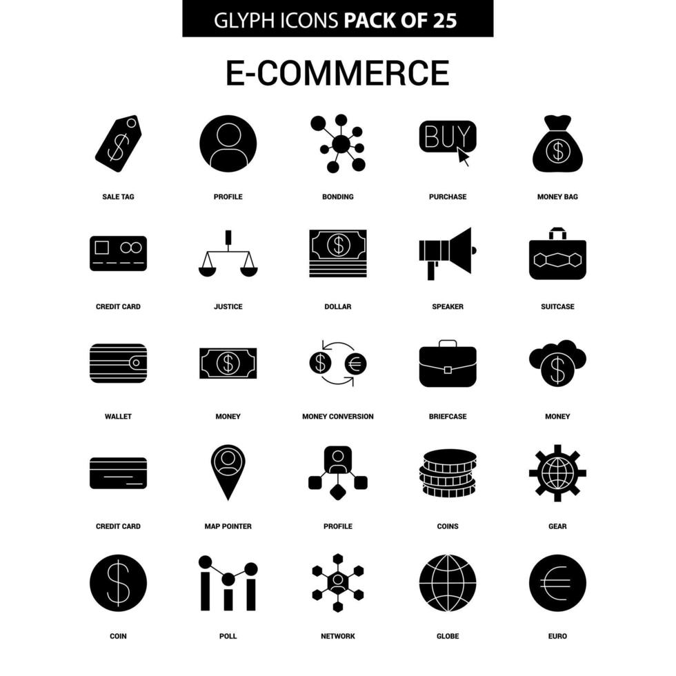 conjunto de iconos de vector de glifo de comercio electrónico