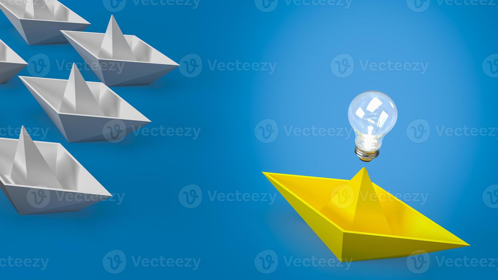 The creative thinking, yellow boat and light bulb for idea concept 3d rendering photo