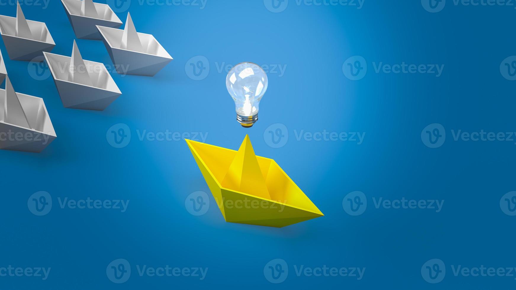 The creative thinking, yellow boat and light bulb for idea concept 3d rendering photo