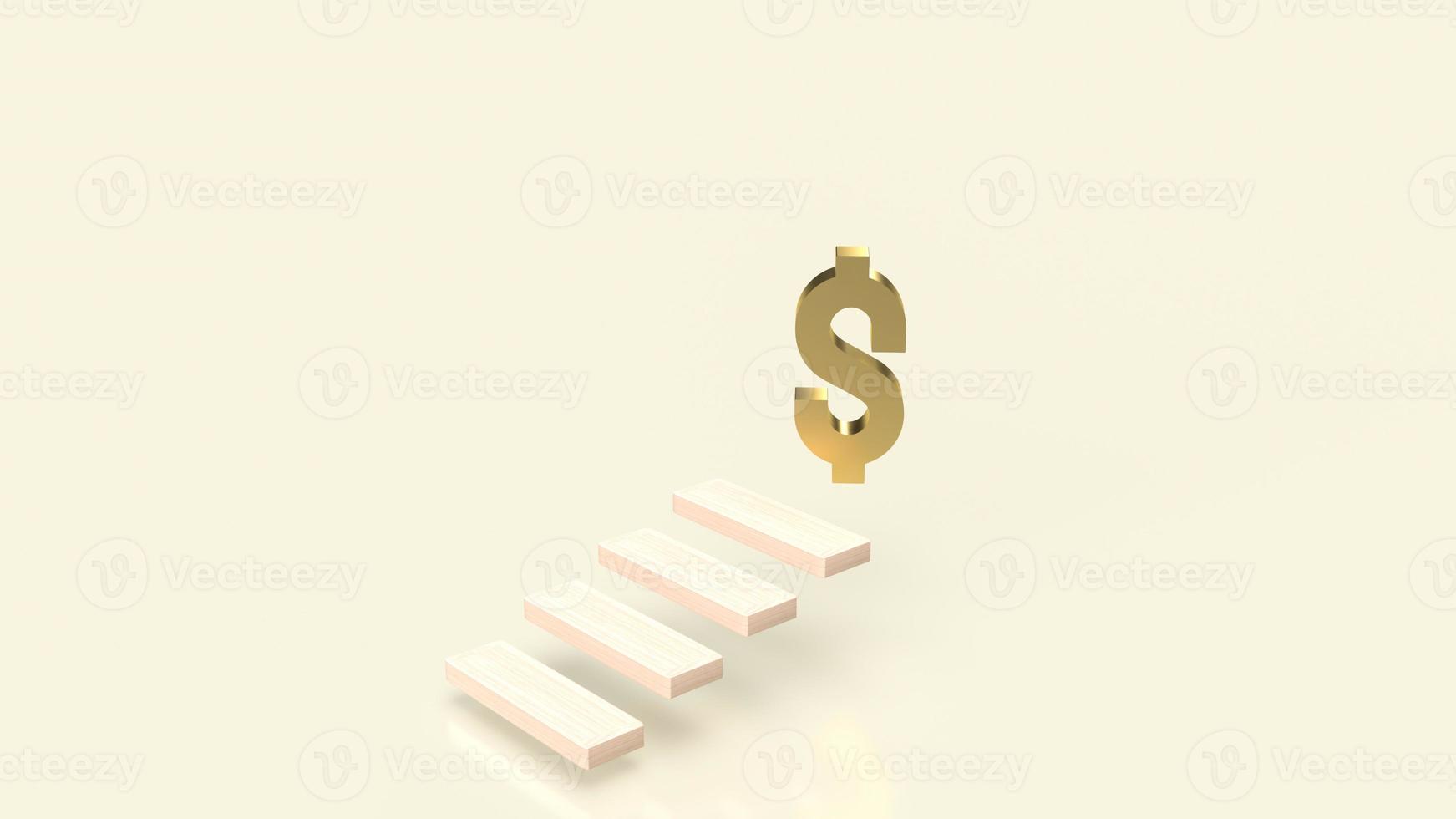 Business image, wood stairs to the gold dollar symbol 3d rendering photo