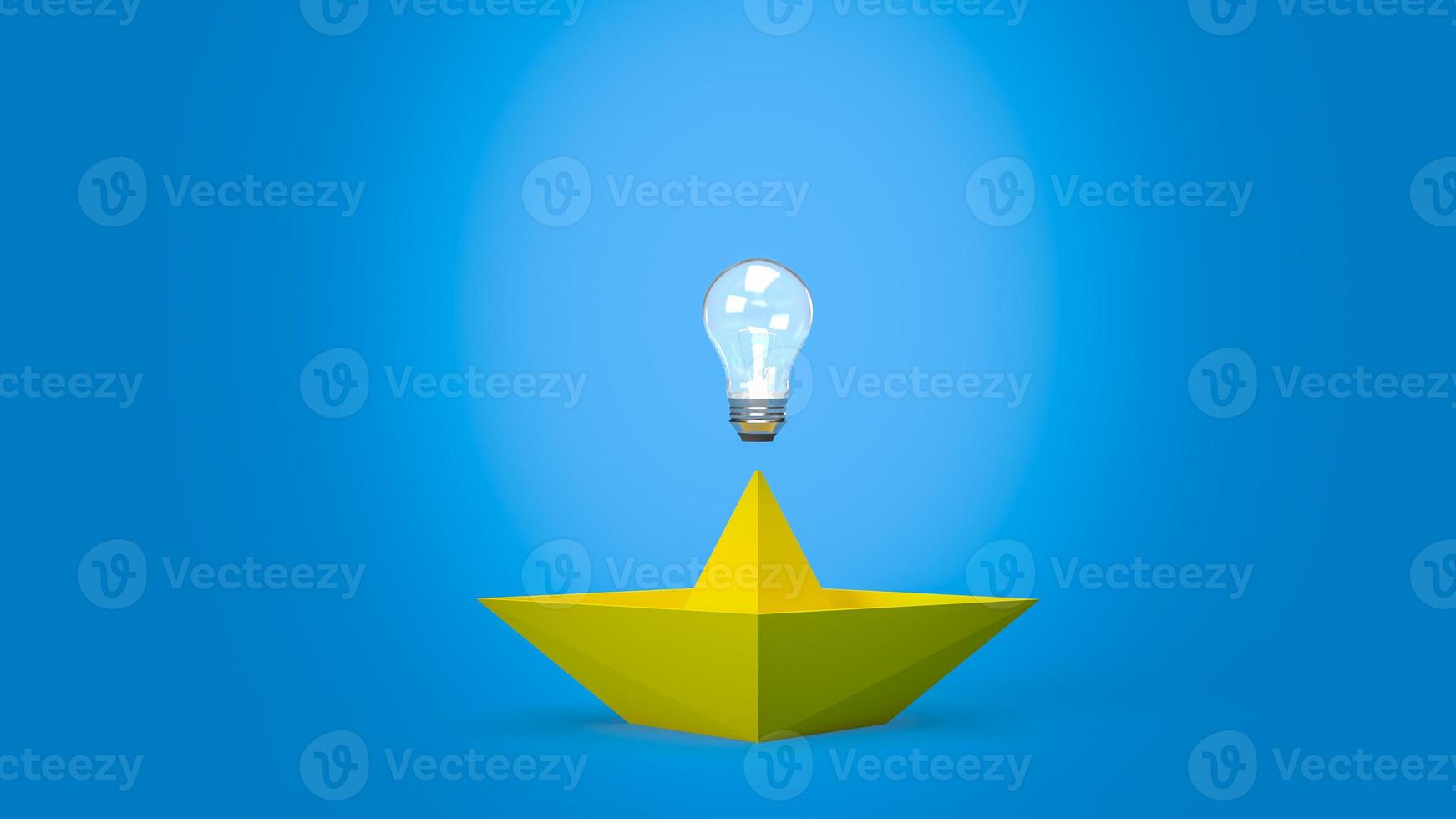 The creative thinking, yellow boat and light bulb for idea concept 3d rendering photo