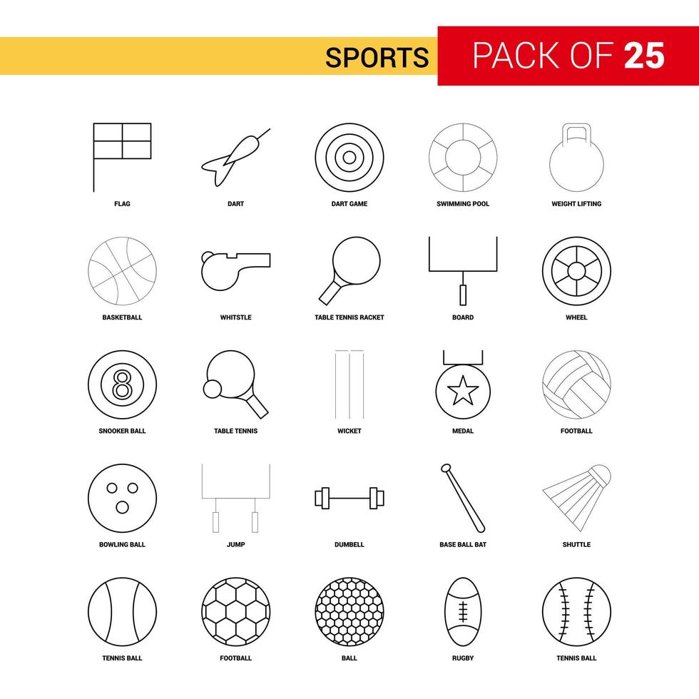 icono de línea negra deportiva 25 conjunto de iconos de esquema de negocios vector