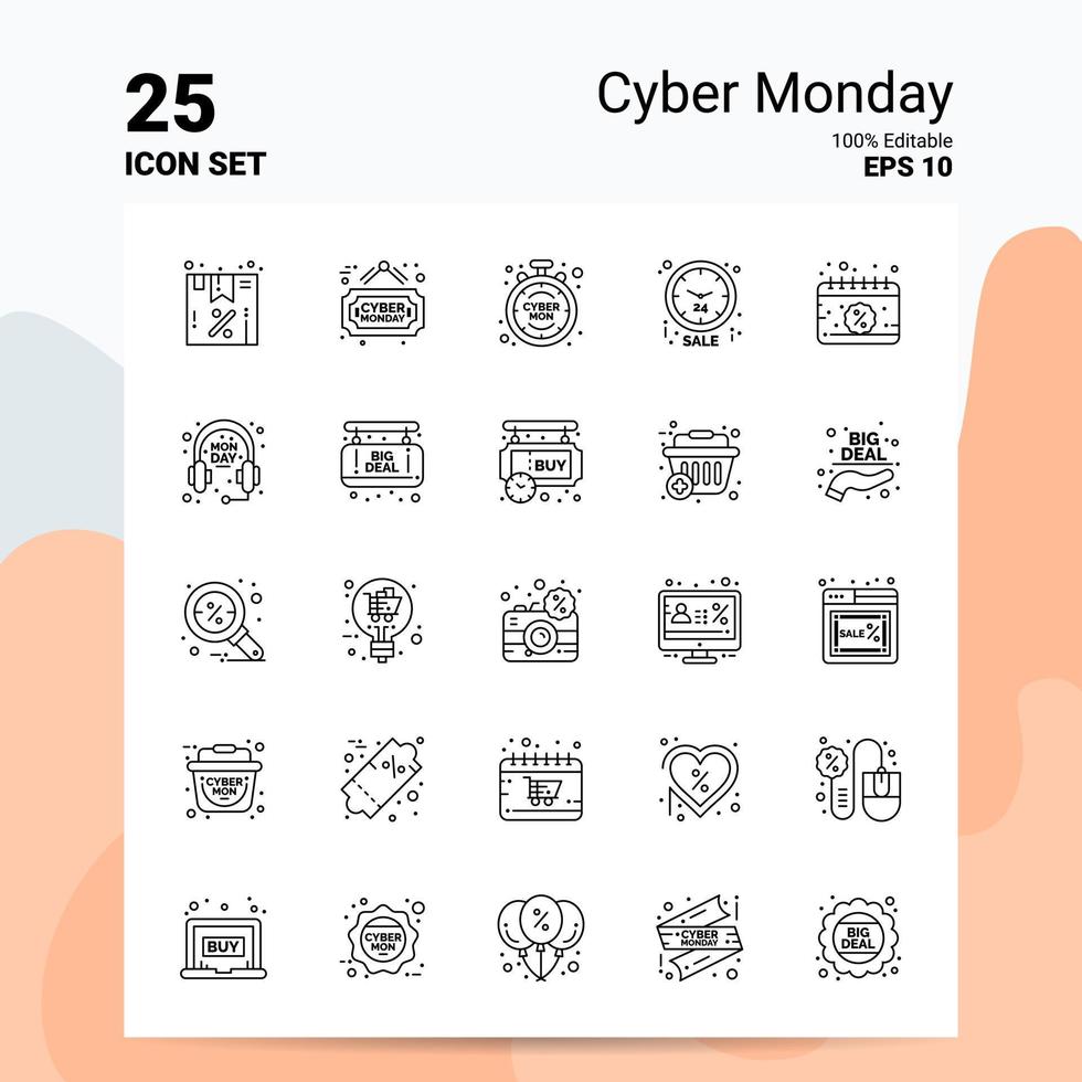 25 Cyber Monday Icon Set 100 Editable EPS 10 Files Business Logo Concept Ideas Line icon design vector