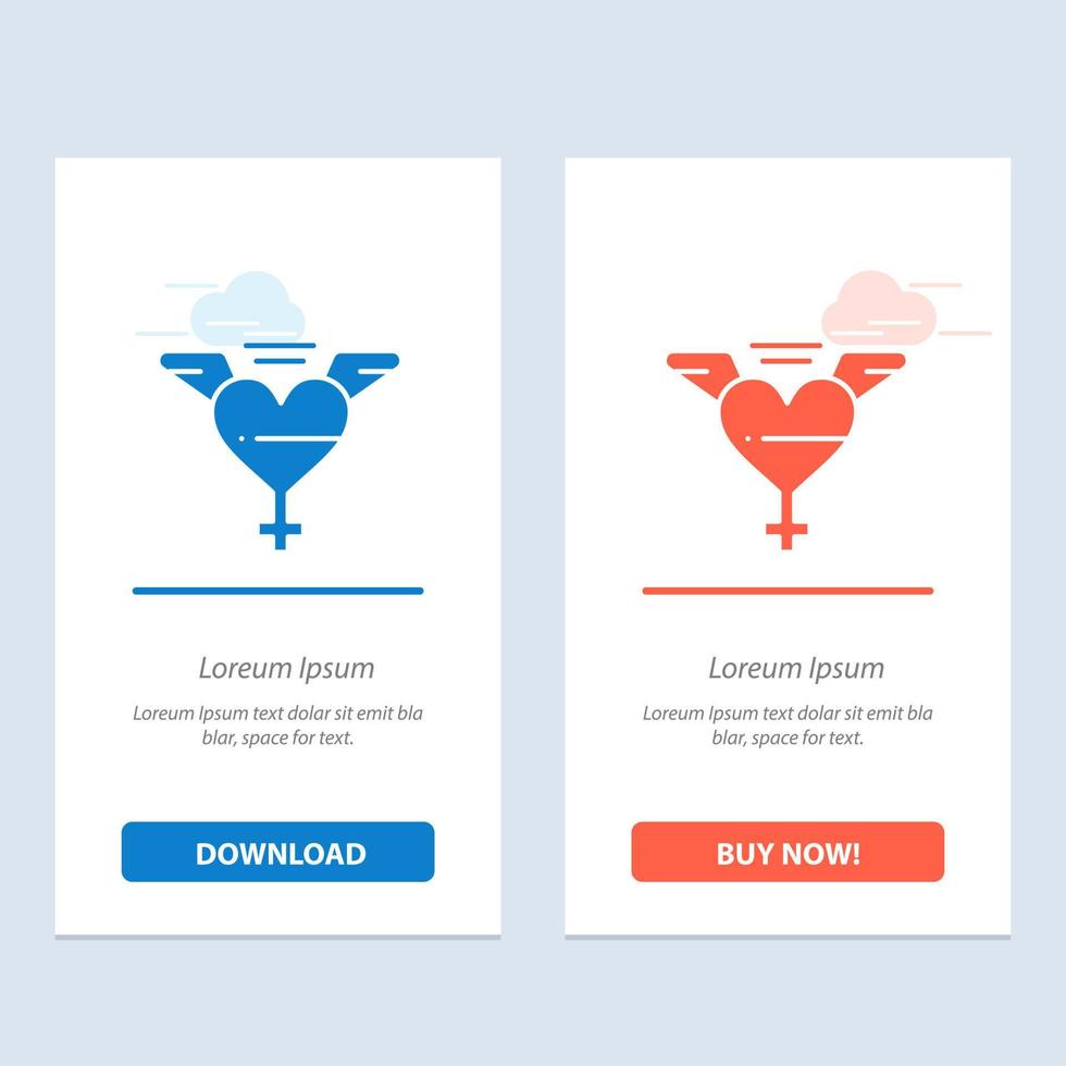 Heart Wings Love  Blue and Red Download and Buy Now web Widget Card Template vector