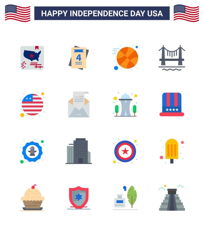 Big Pack of 16 USA Happy Independence Day USA Vector Flats and Editable Symbols of email flag ball country city Editable USA Day Vector Design Elements