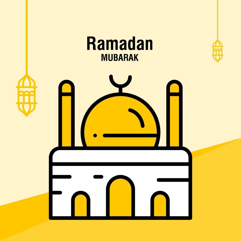 Ramadan kareem greeting template islamic crescent and arabic lantern vector illustration