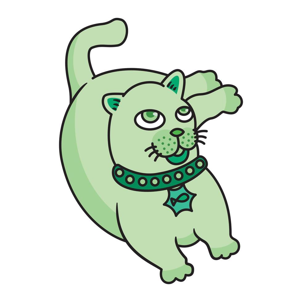 gato verde acostado relajante vector