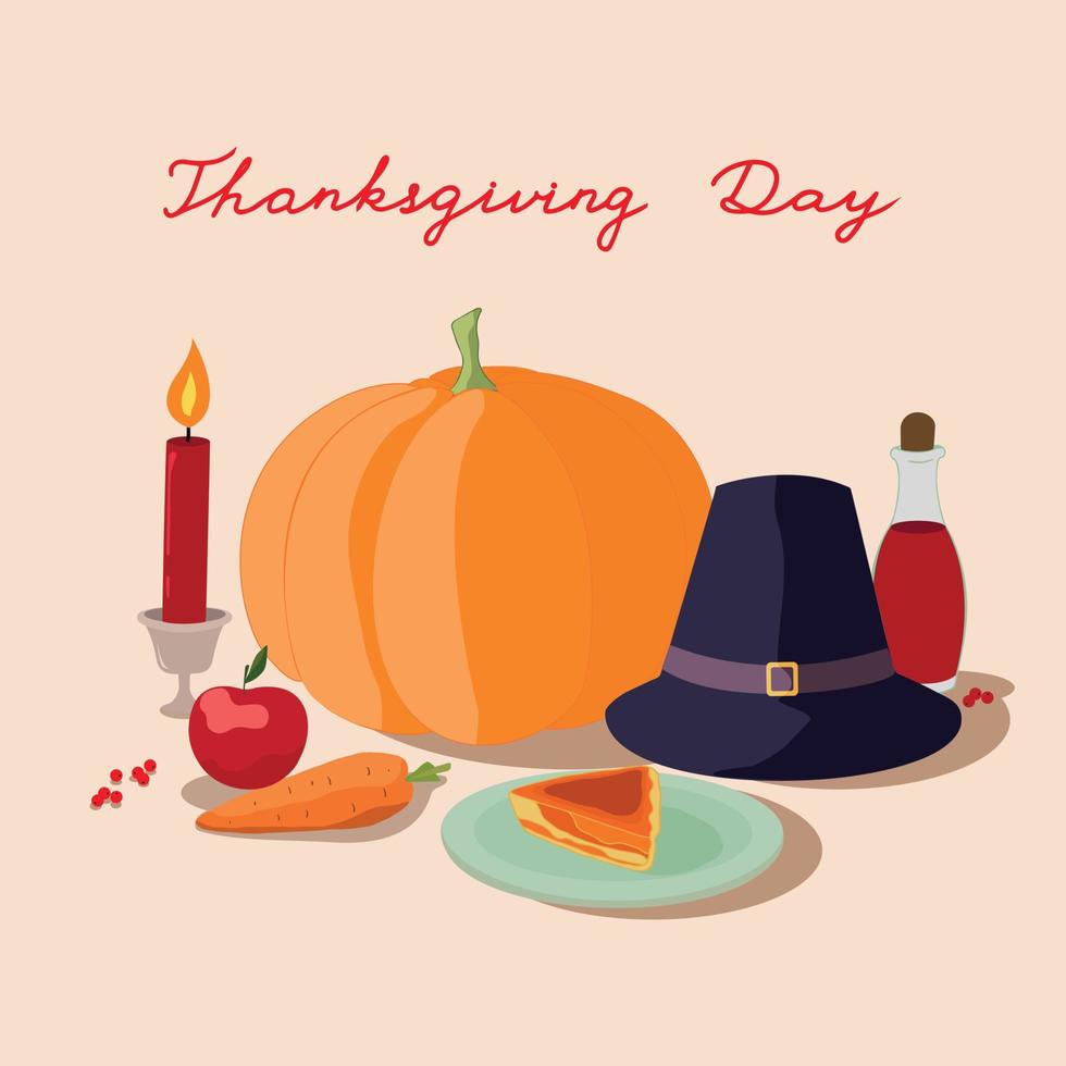 Thanksgiving Day traditional food. Hand drawn vector illustration. Happy Thanksgiving Day
