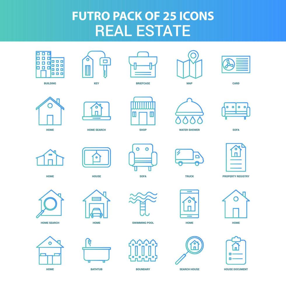 25 Green and Blue Futuro Real Estate Icon Pack vector