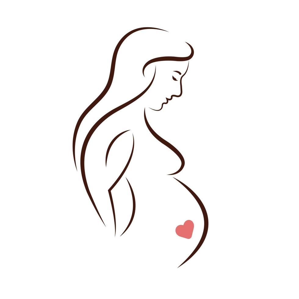 una mujer embarazada vector. ilustración. chica embarazada con pelo largo. diseño plano. vector