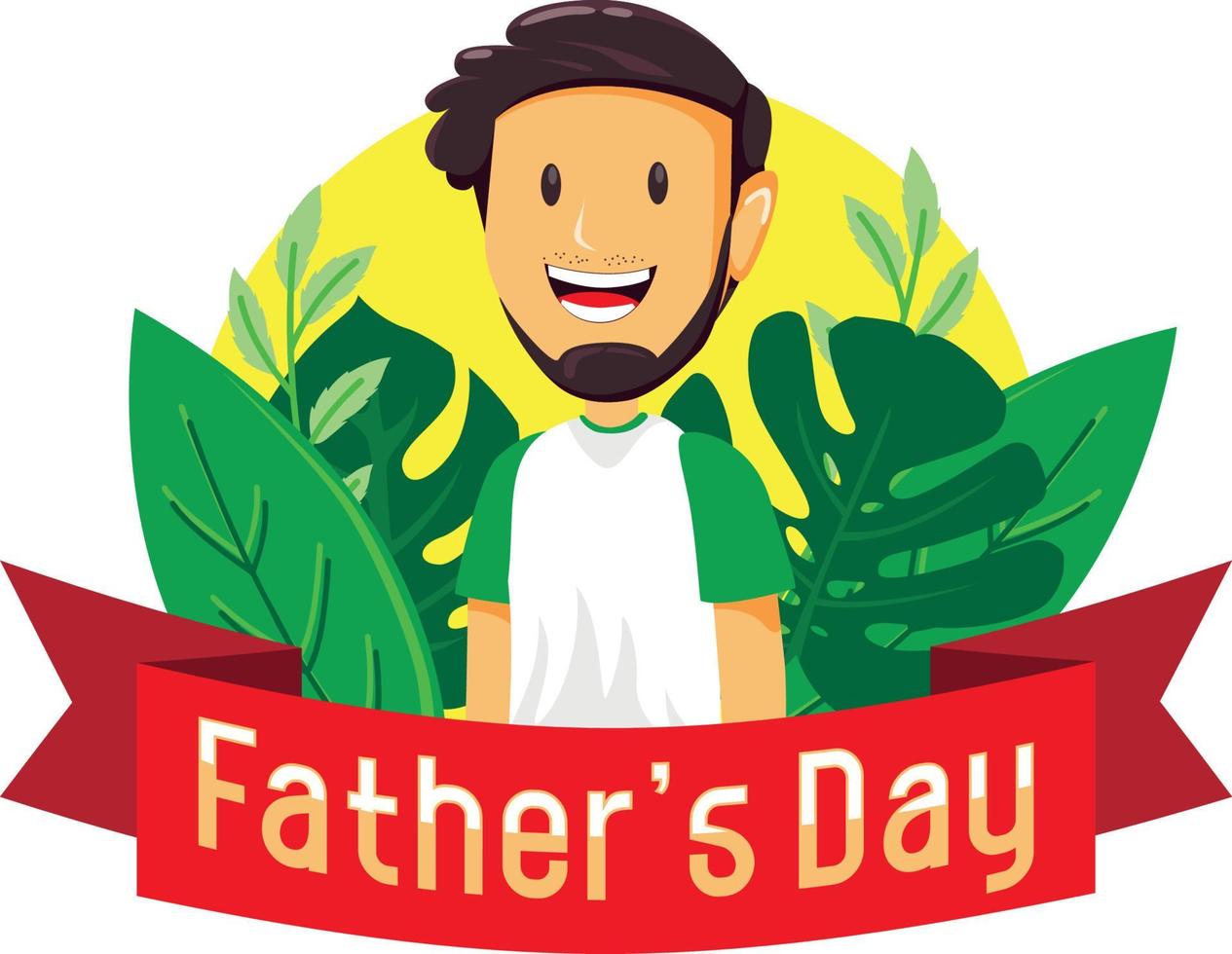 Father in father's day red ribbon and green leaves ornament vector