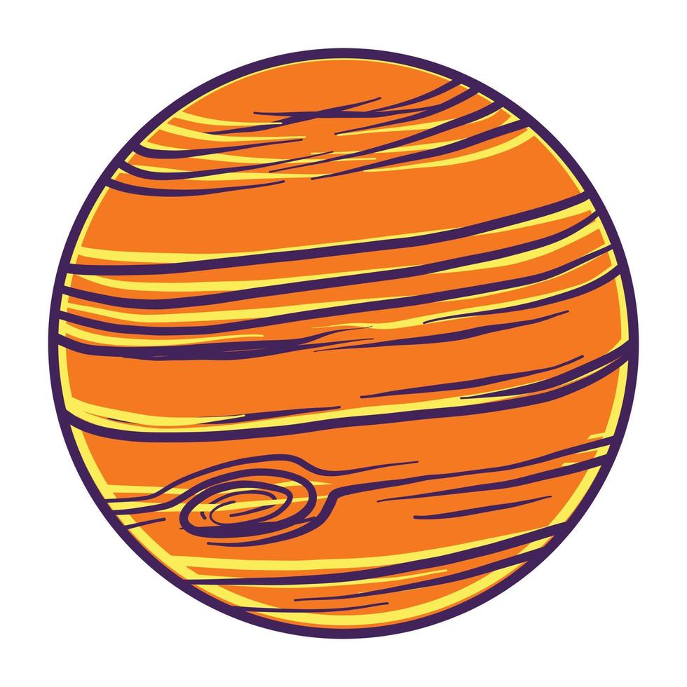 icono de planeta naranja, estilo dibujado a mano vector