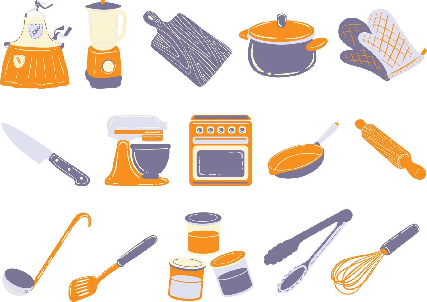 Fun cooking utensils illustration set vector