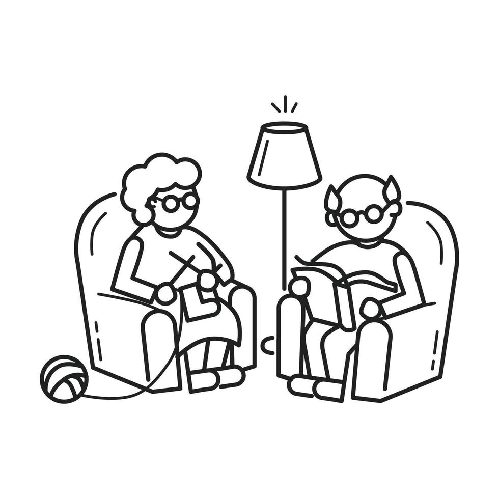 Old people at armchair concept background, outline style vector
