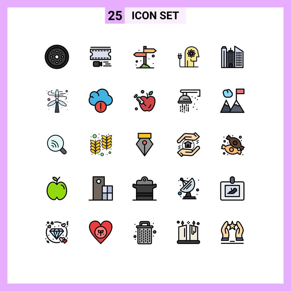 grupo de 25 signos y símbolos de colores planos de línea rellena para potenciar la capacidad de la tira de película elementos de diseño de vectores editables de madera