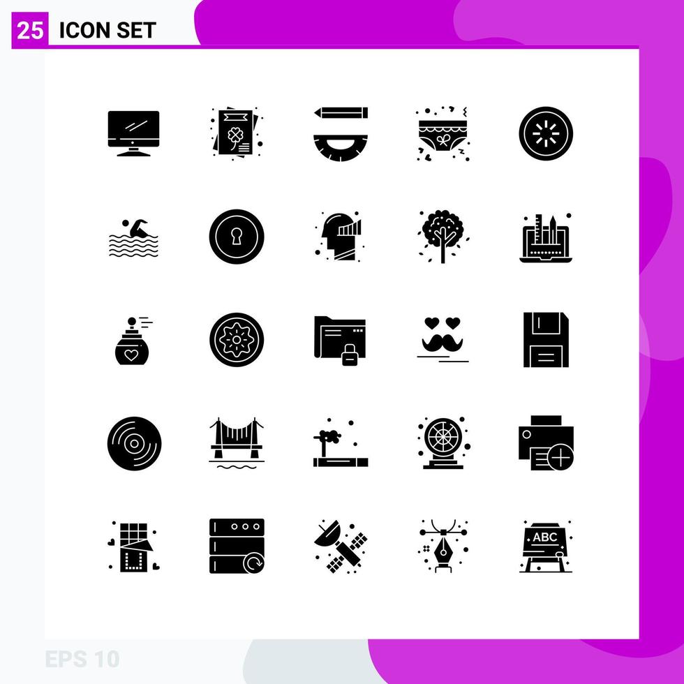Solid Glyph Pack of 25 Universal Symbols of romance underpants coding love pencil Editable Vector Design Elements
