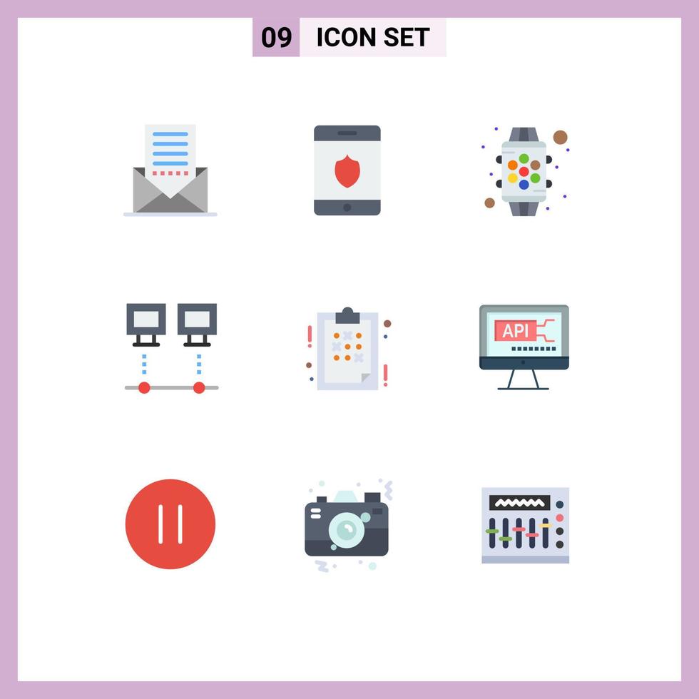 Mobile Interface Flat Color Set of 9 Pictograms of plan net device devices computers Editable Vector Design Elements