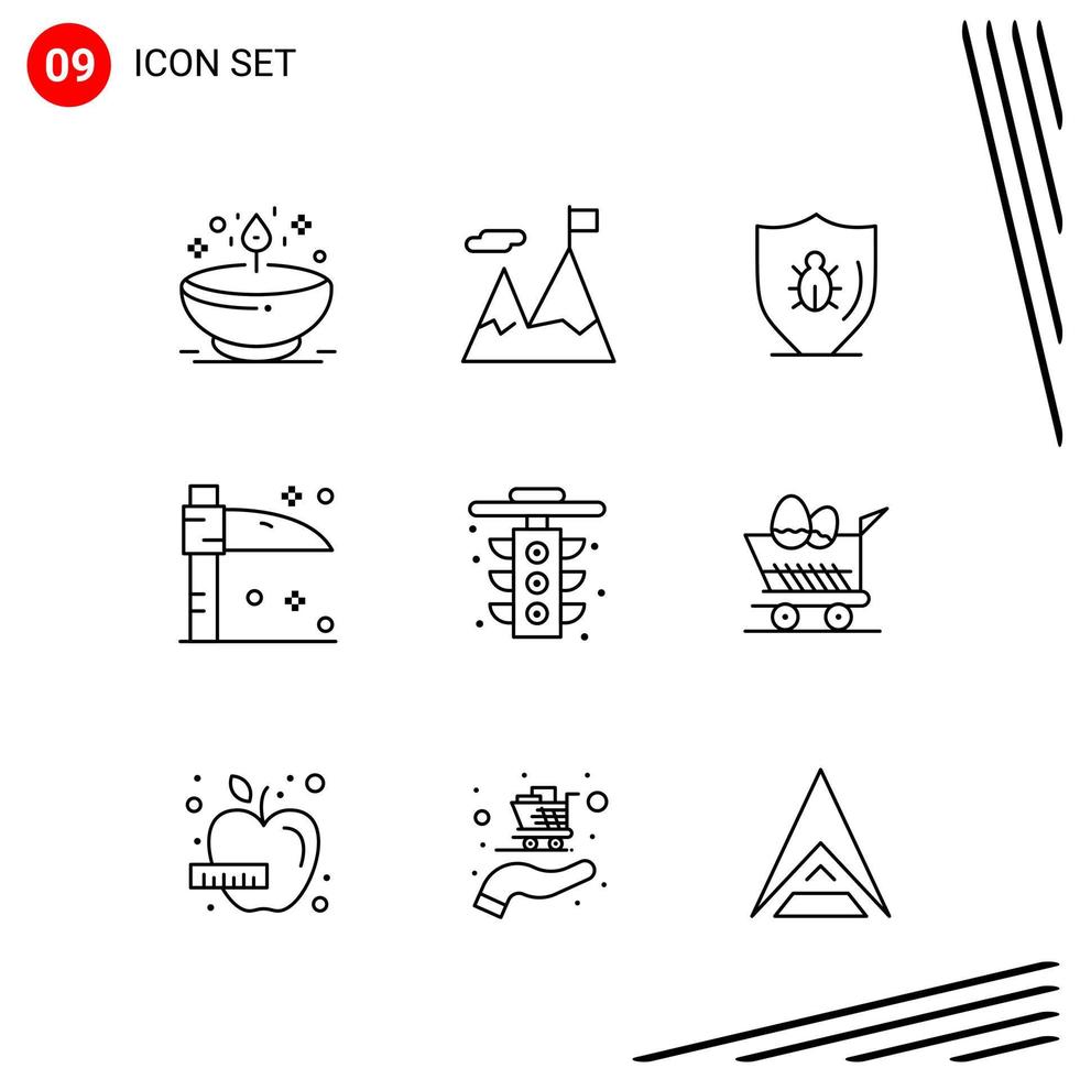 Collection of 9 Vector Icons in Line style Pixle Perfect Outline Symbols for Web and Mobile Line Icon Signs on White Background 9 Icons Creative Black Icon vector background