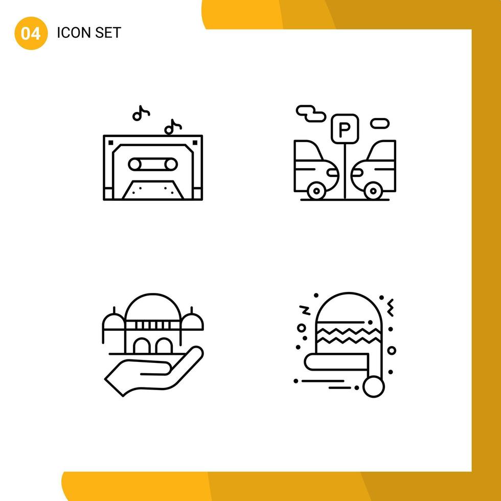 4 colores planos de línea de llenado de vectores temáticos y símbolos editables de elementos de diseño de vectores editables de la mezquita del coche de donación de música santa