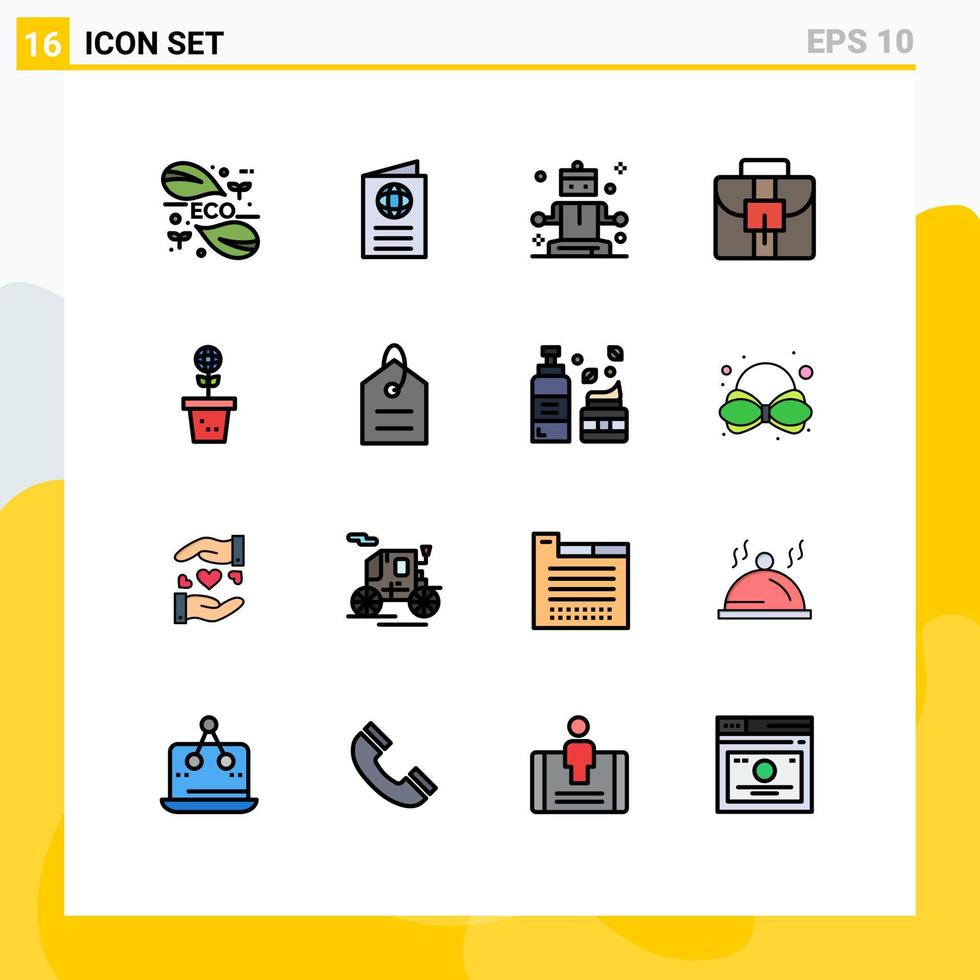 16 iconos creativos signos y símbolos modernos del medio ambiente maleta pasaporte negocio bienestar elementos de diseño de vectores creativos editables