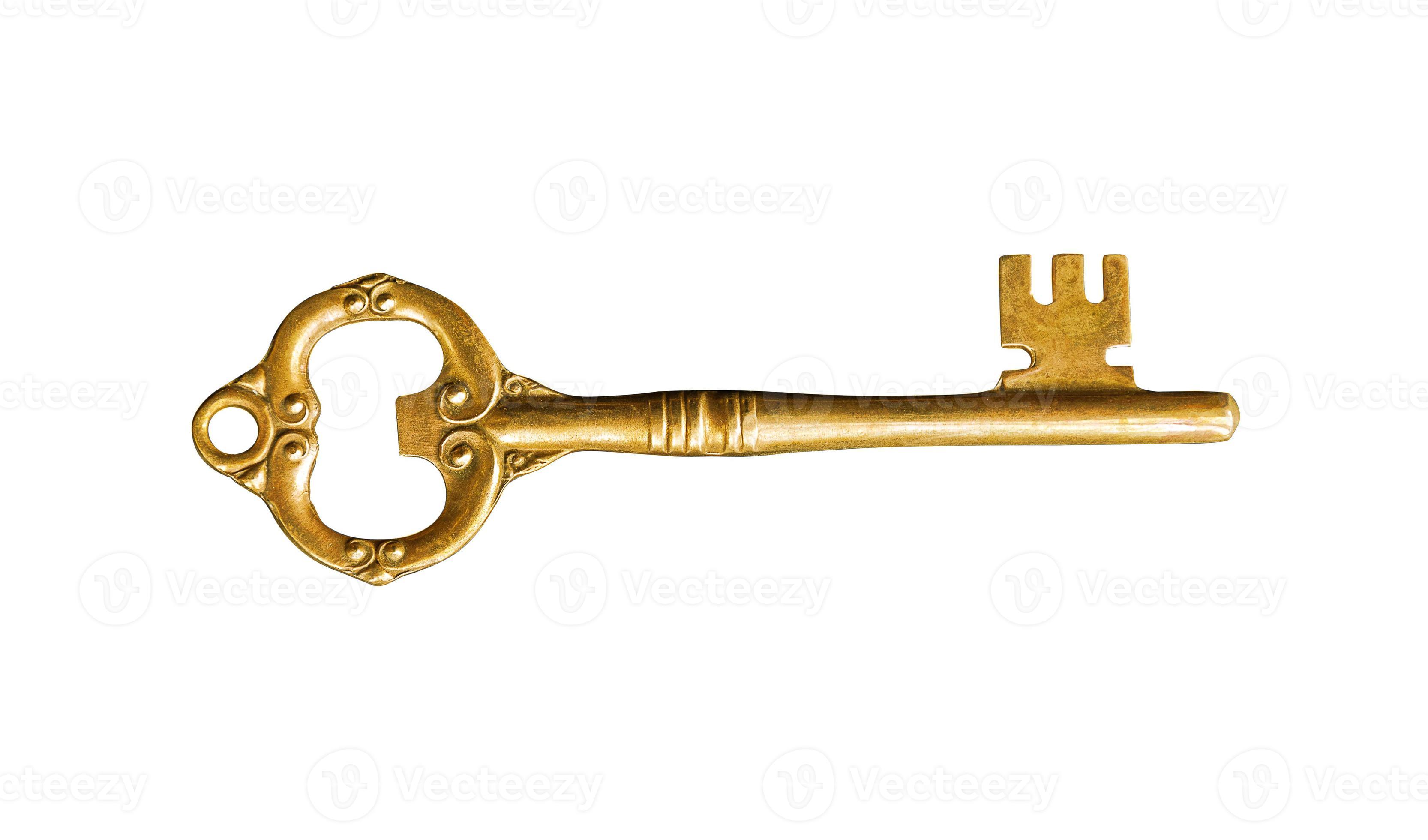 Golden old retro master key vintage isolated on white background with