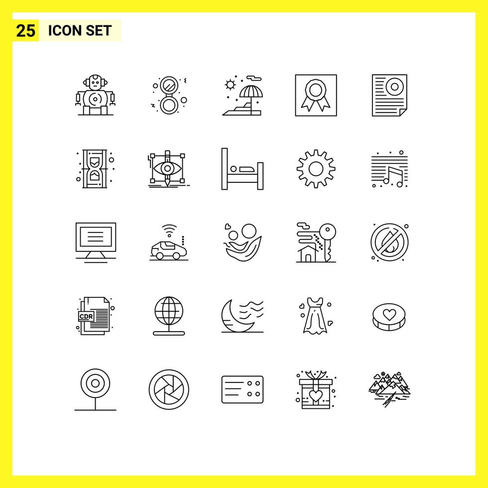 Modern Set of 25 Lines Pictograph of page document umbrella data frame Editable Vector Design Elements