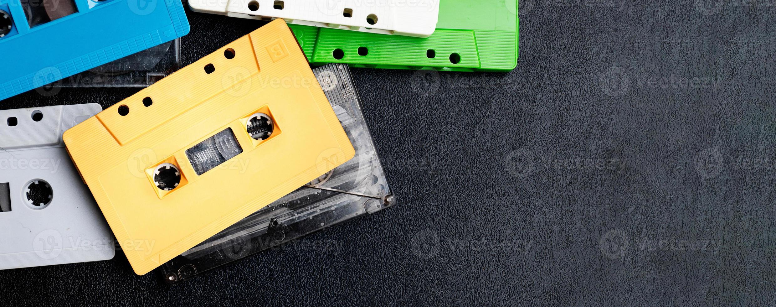 Collection colorful retro mock up cassette tape with copy space photo