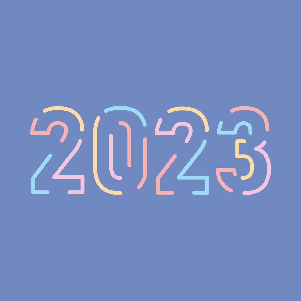 Free 2023 New Year flat vector design number poster line art cute style with rainbow pastel color perfect for social media content element editableB