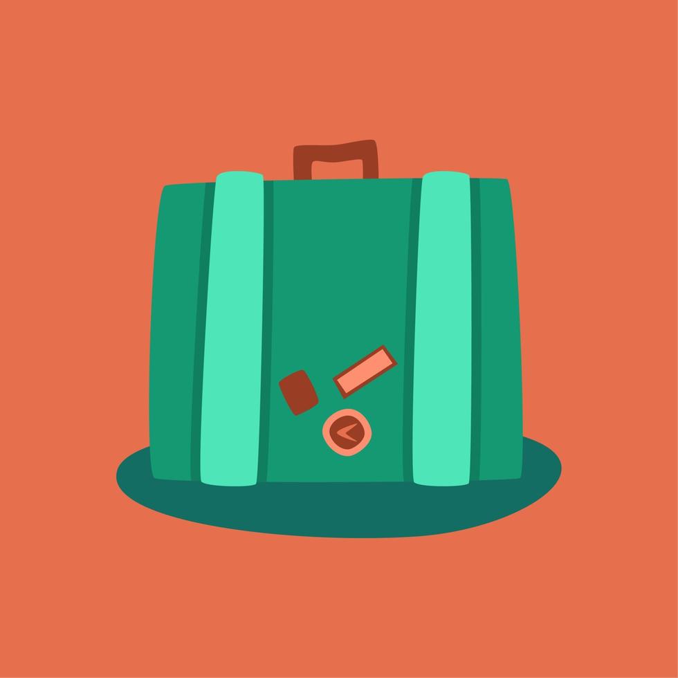 green suitcase or luggage for traveling, element for website, poster, infographic, presentation, cute flat vector