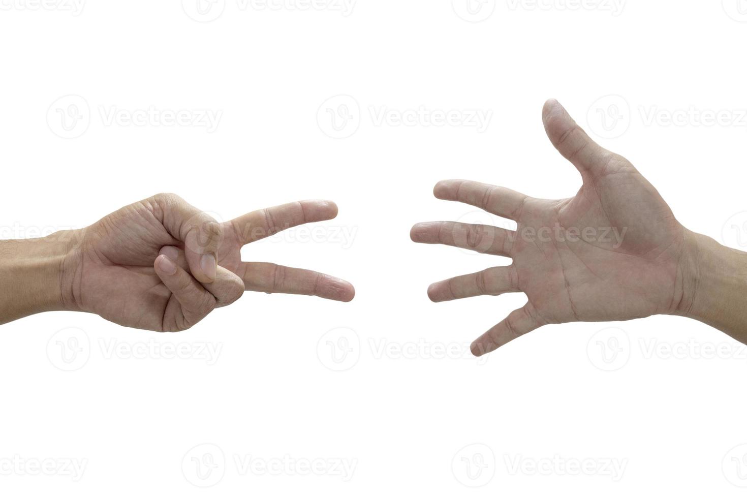 Rock Paper Scissors game isolated on white background photo