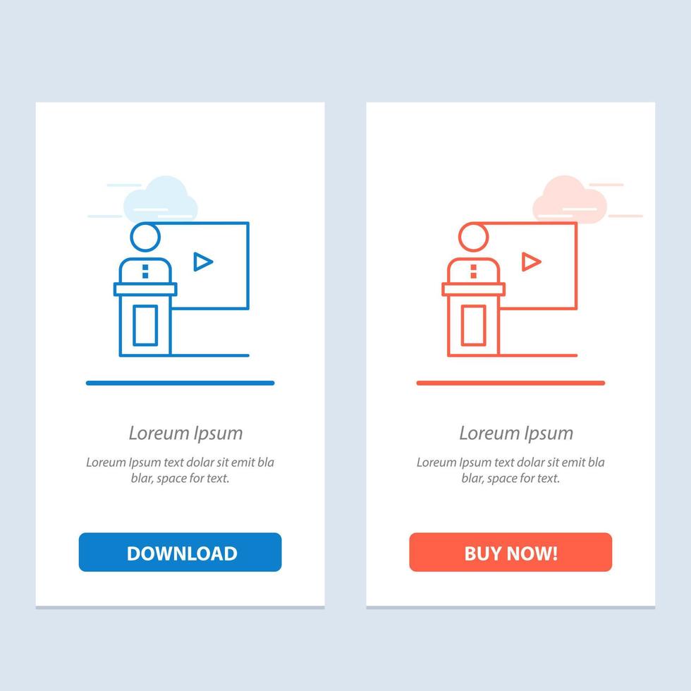 conferencia evento de negocios sala de presentación altavoz discurso azul y rojo descargar y comprar ahora plantilla de tarjeta de widget web vector